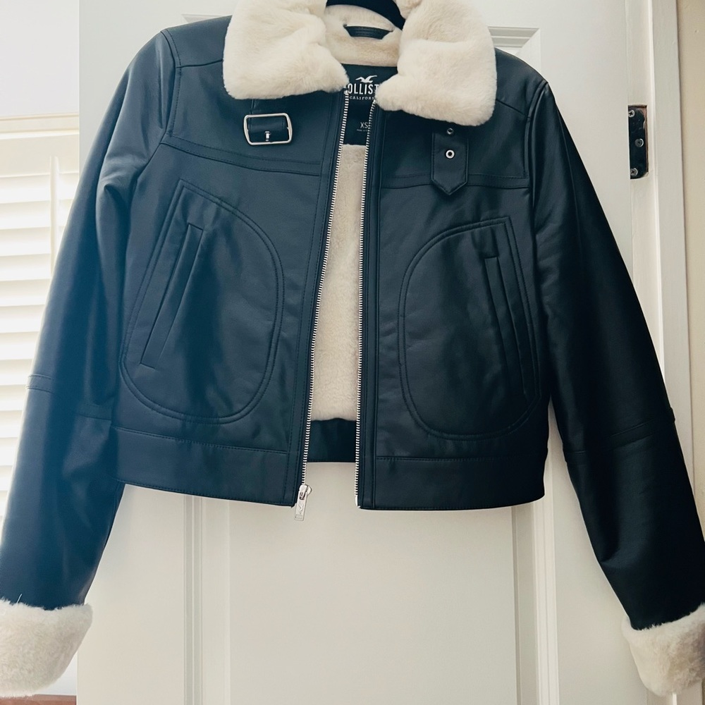 Faux leather jacket with fur lining